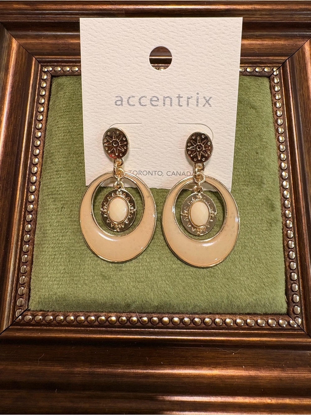 Gold-Tone Cream Enamel Drop Earrings